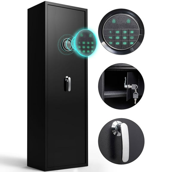 Foorsun 3-5 Rifle Safe, Quick Access 5-Gun Cabinet for Pistols & Rifles, Digital Gun Safe with Alarm System, Rifle Cabinet with Removable Shelf, LED Light, Home & Office & Garage