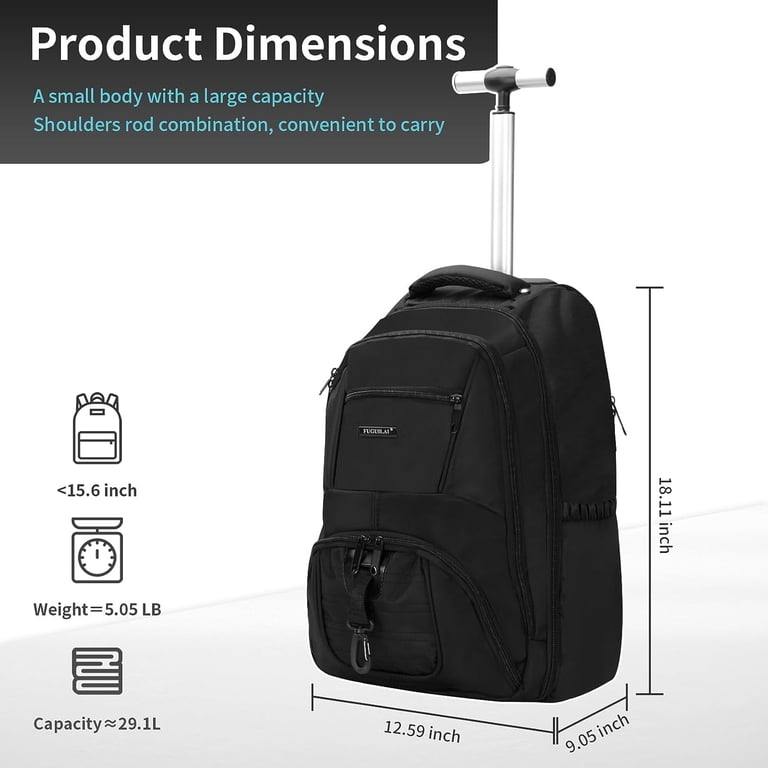 Ailongcity Unisex Rolling backpack Oxford fabric 17'' Rolling Laptop  Backpack, Black
