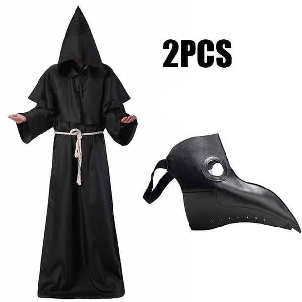 Capa con capucha Medieval para Halloween, disfraz de Doctor de la peste, sombrero con máscara, monje, Steampunk, sacerdote, mago de terror