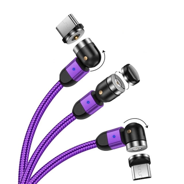 2M Magnetic USB Charging Cable with 3 Adapters (Micro USB/Type-C/Lightning), Multi-Function Nylon Braided Cord