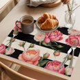 thumbnail image 3 of Pink Peony Placemats Set of 2, Flowers Black And White Stripes Linen Texture Non-Slip Place Mats Washable Table Mats for Kitchen Dining Table Decorations Indoor/Outdoor, 3 of 9