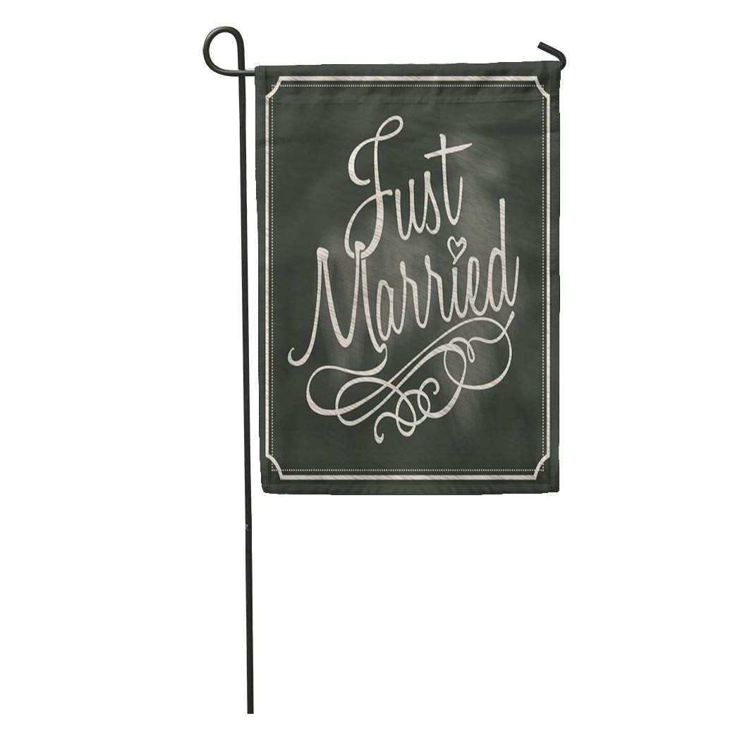 KDAGR Text Just Married Lettering Sign on Chalkboard Wedding Chalk Black Garden Flag Decorative Flag House Banner 12x18 inch