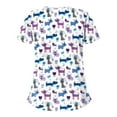 thumbnail image 4 of Puntoco Womens Clearance Scrub Tops Short Sleeve V-Neck Working Uniform Cartoon Print Blouse Purple, 4 of 4