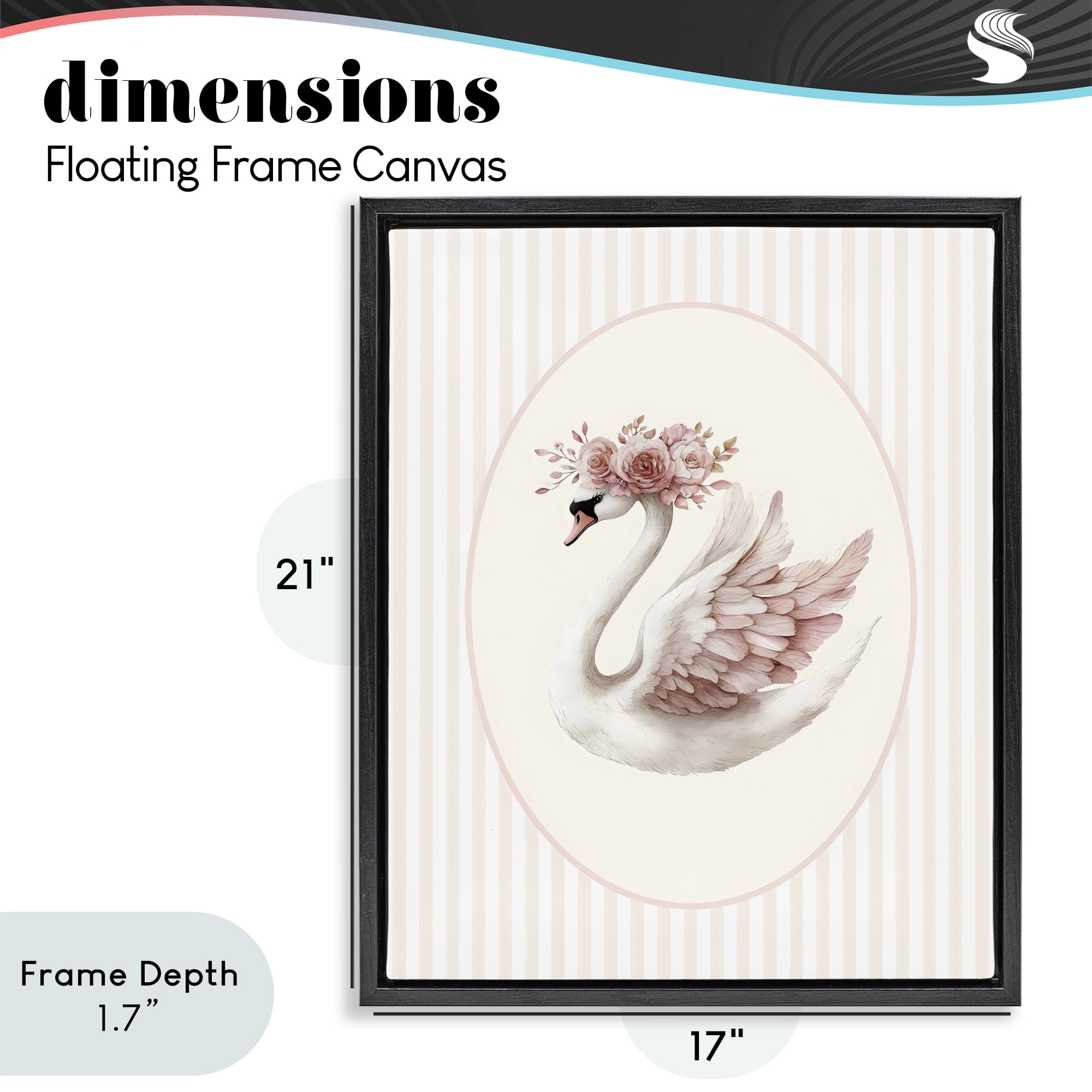 Stupell Industries Nursery Ballerina Swan Striped Black Framed Floater Canvas Wall Art, design by LSR Design Studio