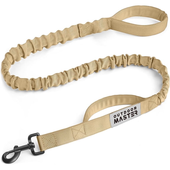 OutdoorMaster Bungee Dog Leash, Heavy Duty Dog Leash with Shock Absorption, 2 Padded Handles Training Leash, Improved Dog Safety and Comfort (Tan, 4 FT)