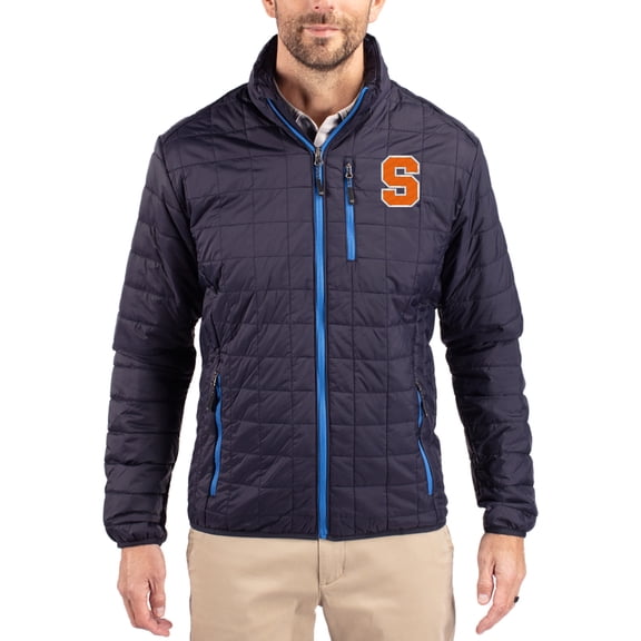Men's-Cutter & Buck Navy Syracuse Orange Rainier Eco Insulated PrimaLoft Full-Zip Puffer Jacket