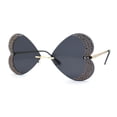 thumbnail image 2 of Womens Heavy Sparkle Rhinestone Heart Butterfly Rimless Sunglasses Gold Solid Black, 2 of 4