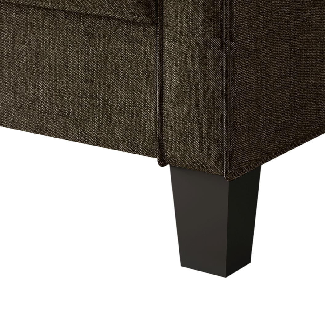 Home Design Marcia Square Arm Sofa with Padded Back and Seat, Modern Upholstery, Black Legs, Comfortable Living Room Seating, Brown