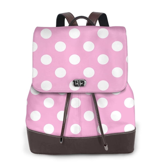 Fotbe Pink And White Polka Dot Mochila Bolso con Estampado para Mujer, Mochila Antirrobo de Nylon Impermeable, Bolsa Ligera de Hombro