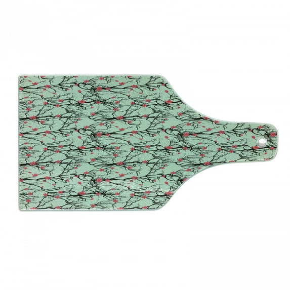 Floral Cutting Board, Japanese Sakura Silhouette Branches and Flowers, Decorative Tempered Glass Cutting and Serving Board, in 3 Sizes, by Ambesonne