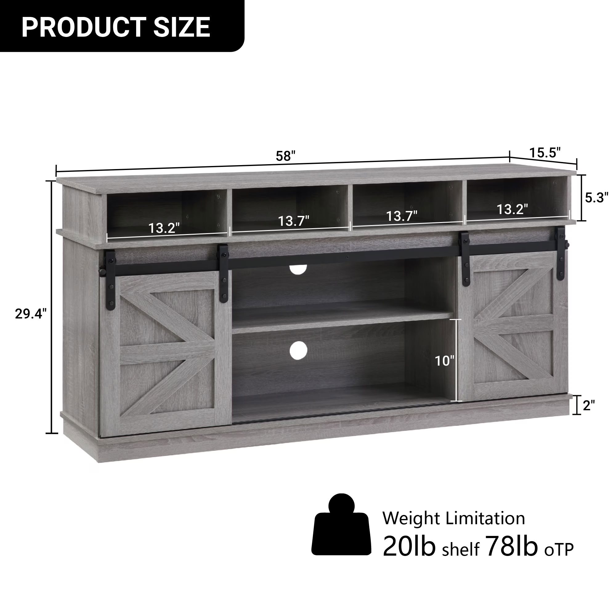 MAYEERTY Modern TV Stand with Sliding Barn Door, Farmhouse Wood Storage Cabinet with Adjustable Shelves for TVs Up to 65", Grey
