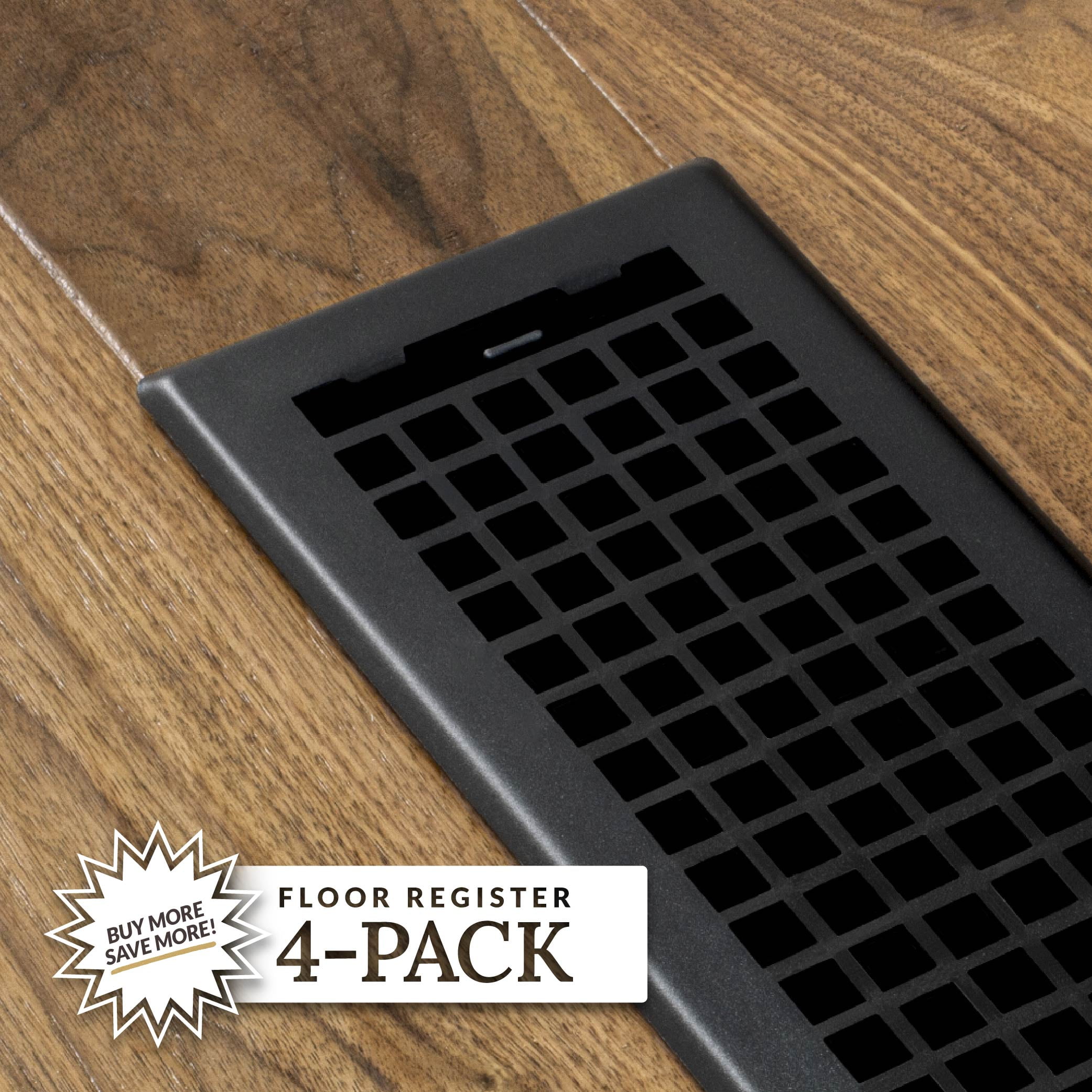 Decor Grates (4-Pack) 4x12 Lattice Floor Register Vent Cover, Adjustable Airflow Control, Textured Black (LTH412-BLK)