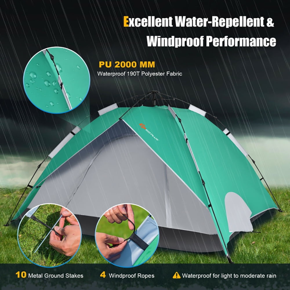 Aimee Lii 2-in-1 4 Person Instant Pop-up Waterproof Camping Tent, Easy Set Up Camping Tents Shelter, Green