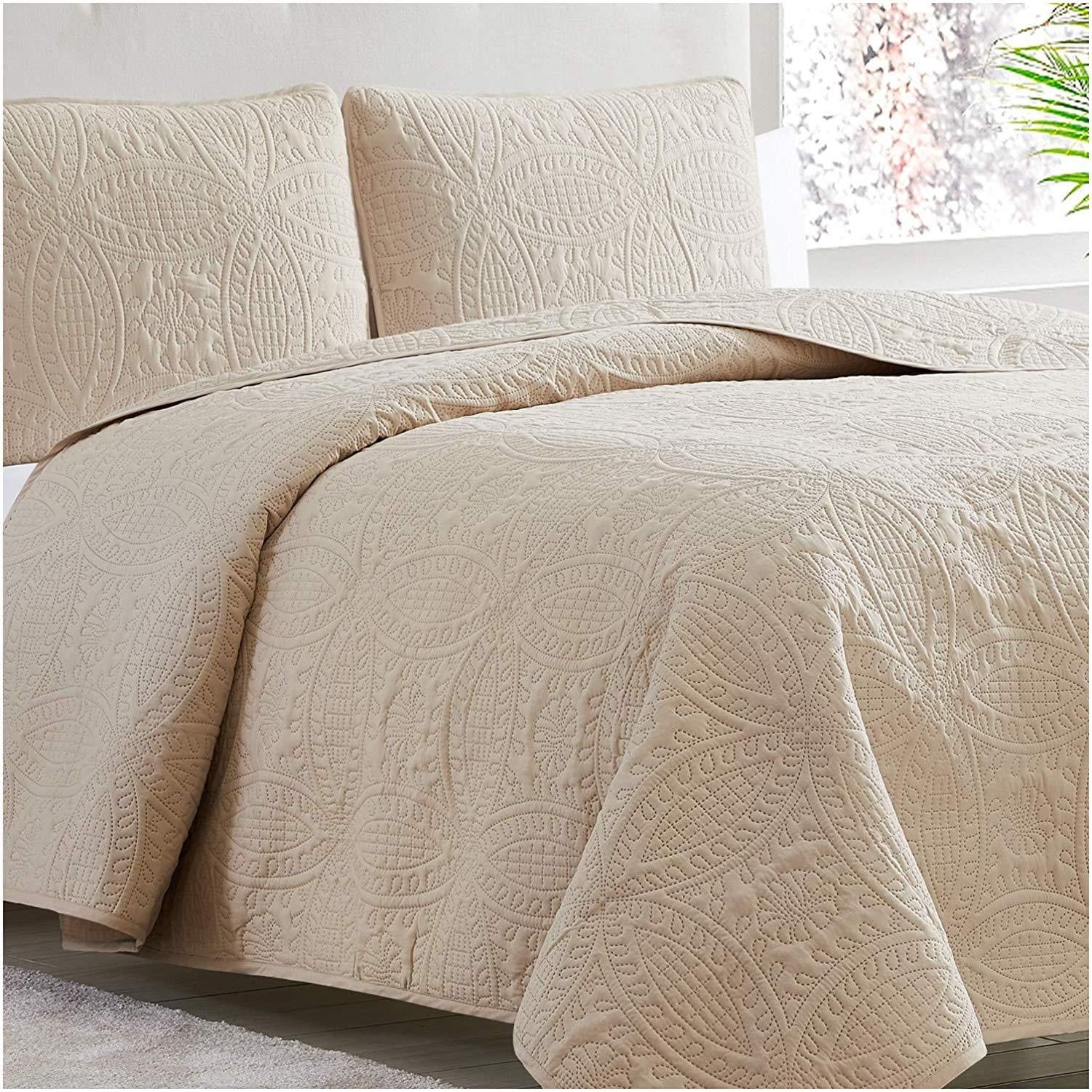 Mellanni Bedspread Coverlet Set Beige Comforter Bedding Cover