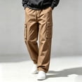 thumbnail image 4 of DYTTDG Men’s Drawstring Cargo Pants, Elastic Waist Full Length Straight Leg Trousers with Multi Pockets, Solid Color Casual Wear for Daily Walking & Outdoor, 4 of 8