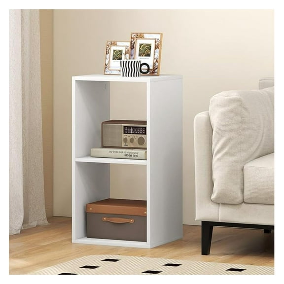 2 Cube Storage Organizer, 2 Tier Floor Standing Bookcase, Small Bookshelf for Small Spaces, Wooden Open Display Shelf for Living Room, Bedroom, Study, White Bookshelf with Open Back