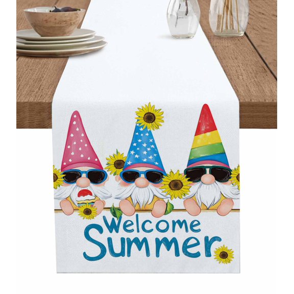 Hokiten Table Runners 70 Inches Long Dress Scarves, Sunflower Gnomes Farmhouse Coffee/Dining/Kitchen Table Decor, Holiday Table Runner, Summer Farmhouse Botanical Yellow Pink 13x70 Inch