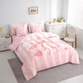 thumbnail image 3 of Manfei Cute Bow Girl Bedding Comforter Set 7pcs,Pink Geometric Stripes Queen Bedding Sets Super Cozy,Kawaii Ribbon Bow Knot Queen Sheet Sets,Luxury Bedroom Decor,Reversible, 3 of 8