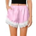 thumbnail image 2 of Favoffer Women's Satin Lace Shorts Smooth Fabric Patchwork Design Elastic Waist Casual Home Loungewear Short Pants Indoor Relaxing Wear, 2 of 6