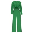 thumbnail image 5 of Hueook 2 Piece Sets for Women Fashion Women Solid V-Neck Casual Long Sleeve + Long Pant Suit 2PC Set Green S, 5 of 8