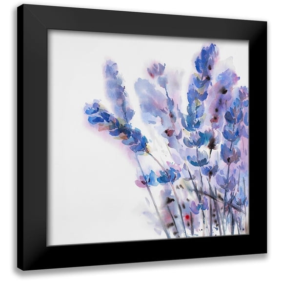 Atelier B Art Studio 12x12 Black Modern Framed Museum Art Print Titled - Watercolor Lavender Flowers