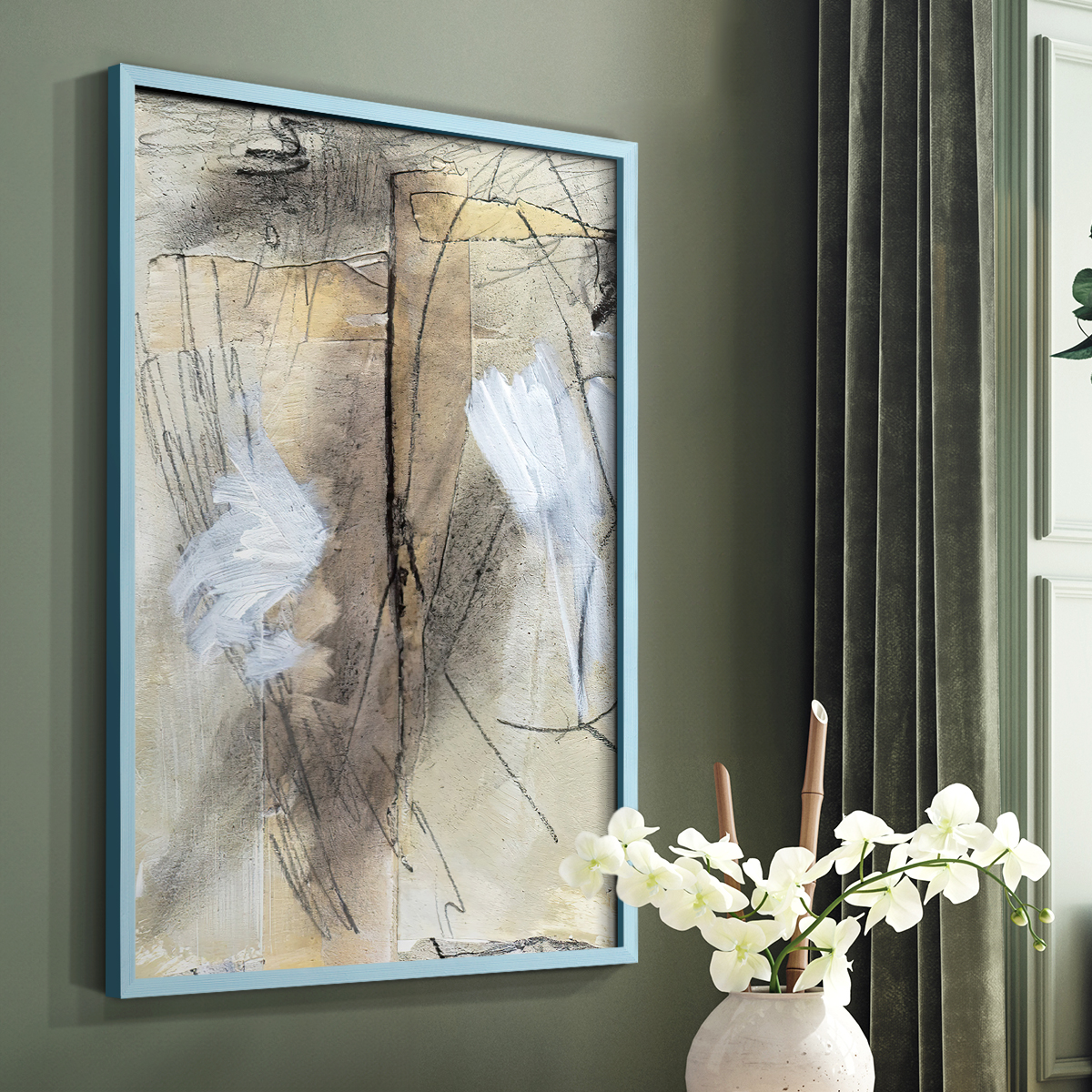 Masked Notes VIII Framed Print in Blue Solid Wood Framed Print No Nail Hanging