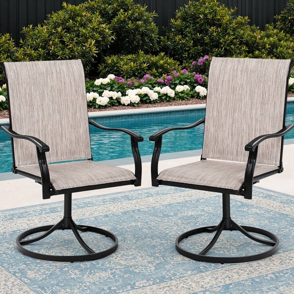 Dovov Patio Swivel Chairs Set of 2, Outdoor Dining Chairs High Back All Weather Textilene Swivel Patio Chairs with Metal Rocking Frame for Lawn Garden Backyard Deck Porch, Brown
