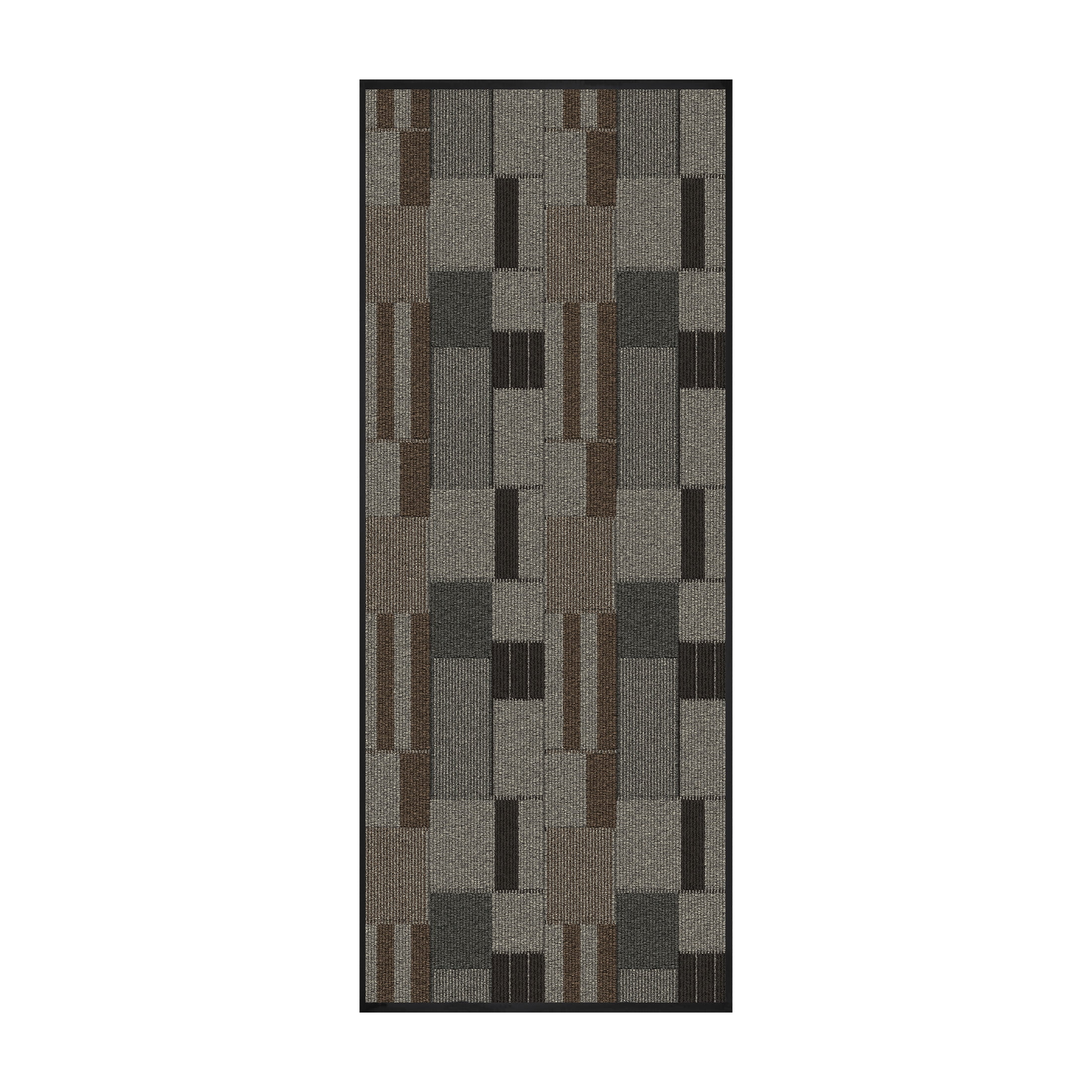 Mainstays tapis de couloir intérieur/extérieur moderne géométrique touffeté à la machine taupe, gris et brun, 2' x 5', endos en vinyle, facile d’entretien