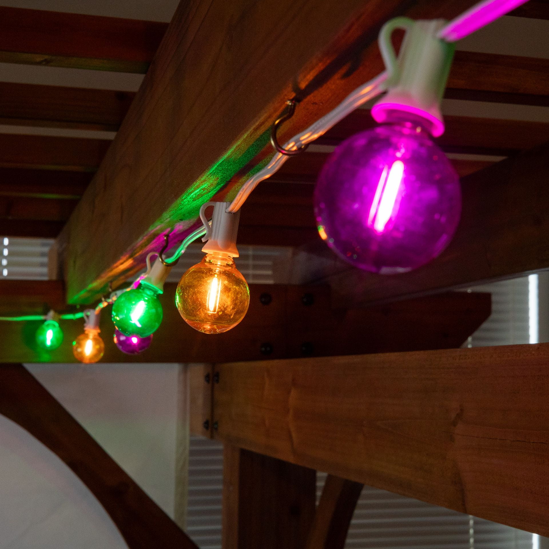 Novelty Lights 25 Feet Yellow/Purple/Green Mardi Gras LED G40 Globe Plastic Shatterproof Outdoor Patio String Lights, White Wire