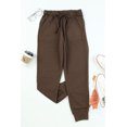 thumbnail image 1 of ABPHQTO Pantalones de cintura elástica con cordón sólido marrón para mujer con bolsillo, 1 of 5
