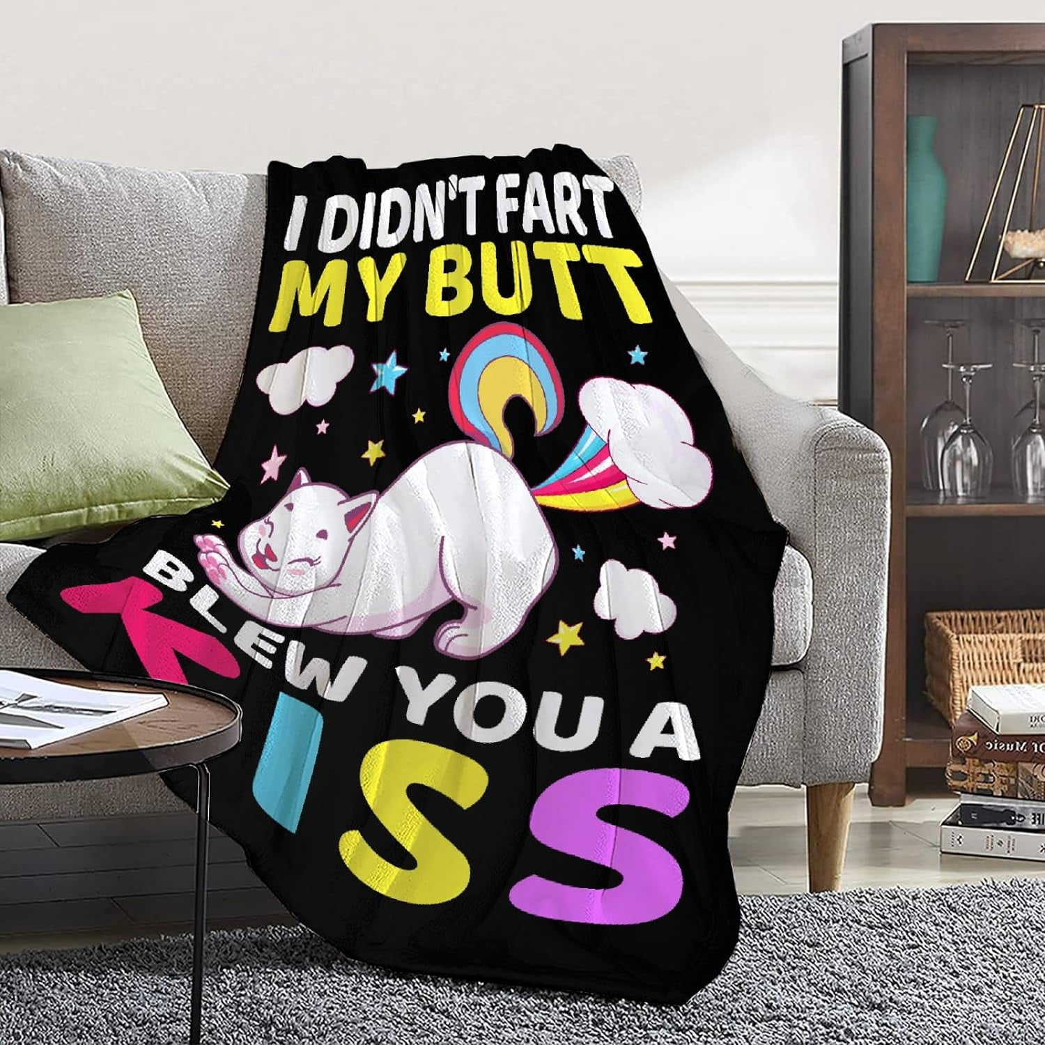 Funny Cat Blanket Gift for Girls Boys 40x50 Inches Soft Flannel Throws Blankets Funny Gift for Teen Women Men Adult Cute Cat Lover Gifts for Birthday Christmas Halloween Bed Sofa Couch