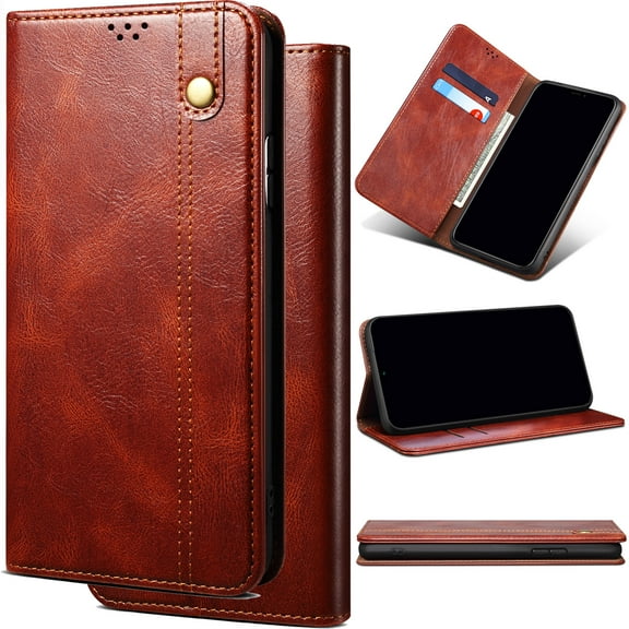 for iPhone 16 Waxy Leather Phone Case, Retro Oil Wax Style with Stitching Folio Flip Ultra Thin Slim Magnetic Cover, Multi Hidden Credit Card Holder Cash Slot, Stand Support