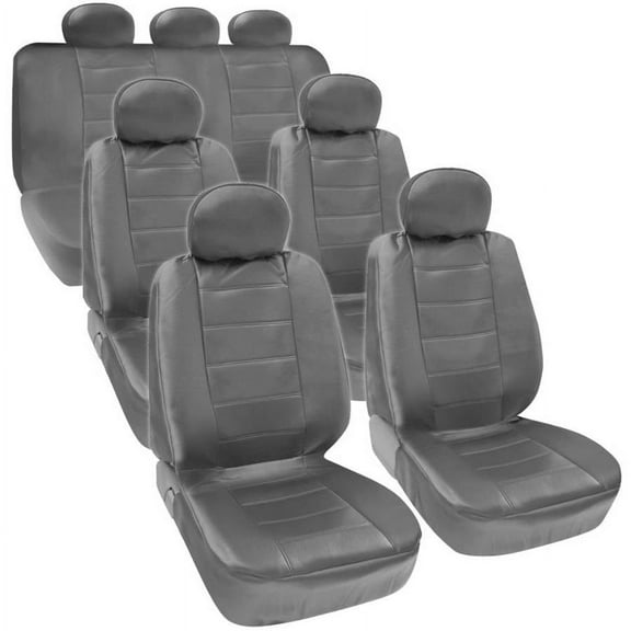 BDK PU Leather Seat Covers for SUV and Van 3 Rows Premium Leather Covers, Black Beige Gray