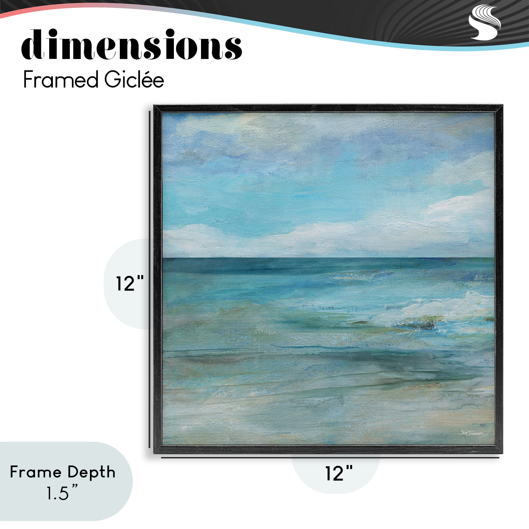 Stupell Industries Aqua Ocean Horizon Abstract Black Framed Giclee Art, design by Carol Robinson