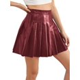 thumbnail image 3 of NFTOEIULA Women High Waist Pleated Faux Leather Flared Flowy Mini Skirt, 3 of 7