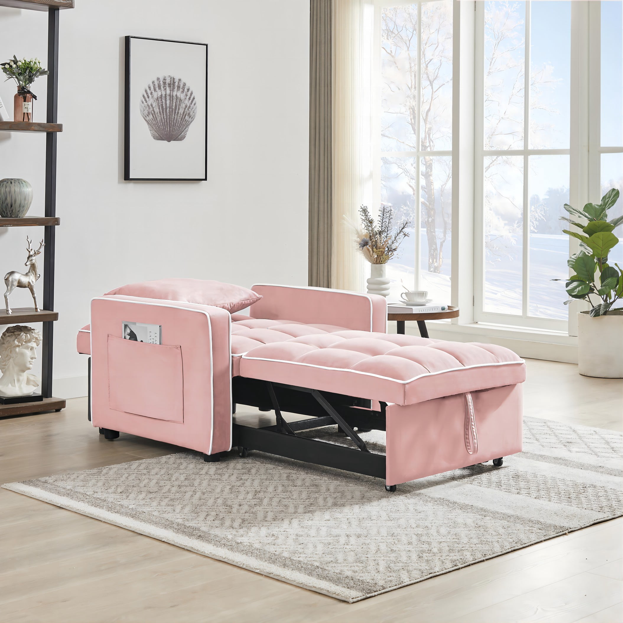 Aukfa Sleeper Chair Bed, Convertible Pull Out Sofa Bed for Living Room Apartment, Pink