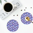 thumbnail image 4 of Yiaed flower Skull cartoon Print Leather Coasters for Drinks - Cup Coasters Coffee Table Kitchen Table Bar, Home & Office Gifts Handmade Drink Coasters-Round Shape, 4 of 6