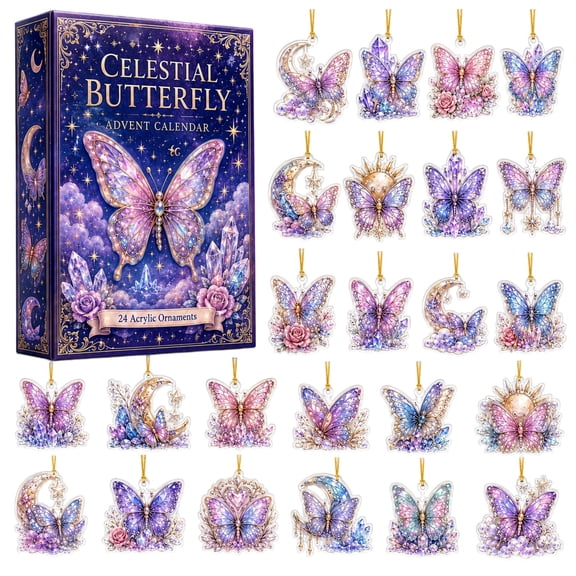 2026 Butterfly Garden Advent Calendar 24 Days Countdown Blind Box 2D Acrylic Hanging Ornaments for Tree Decor Surprise Gifts for Garden Lovers