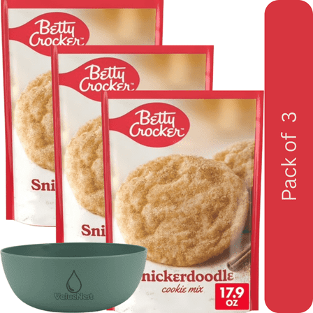 Betty Crocker Snickerdoodle Cookies, Cookie Baking Mix, 17.9 oz, Pack of 3 with Bowl by Value Nest