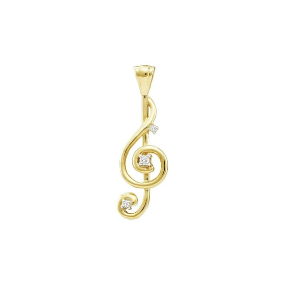 Diamond Princess 10kt Yellow Gold Womens Round Diamond Treble Clef Music Note Pendant 1/20 Cttw