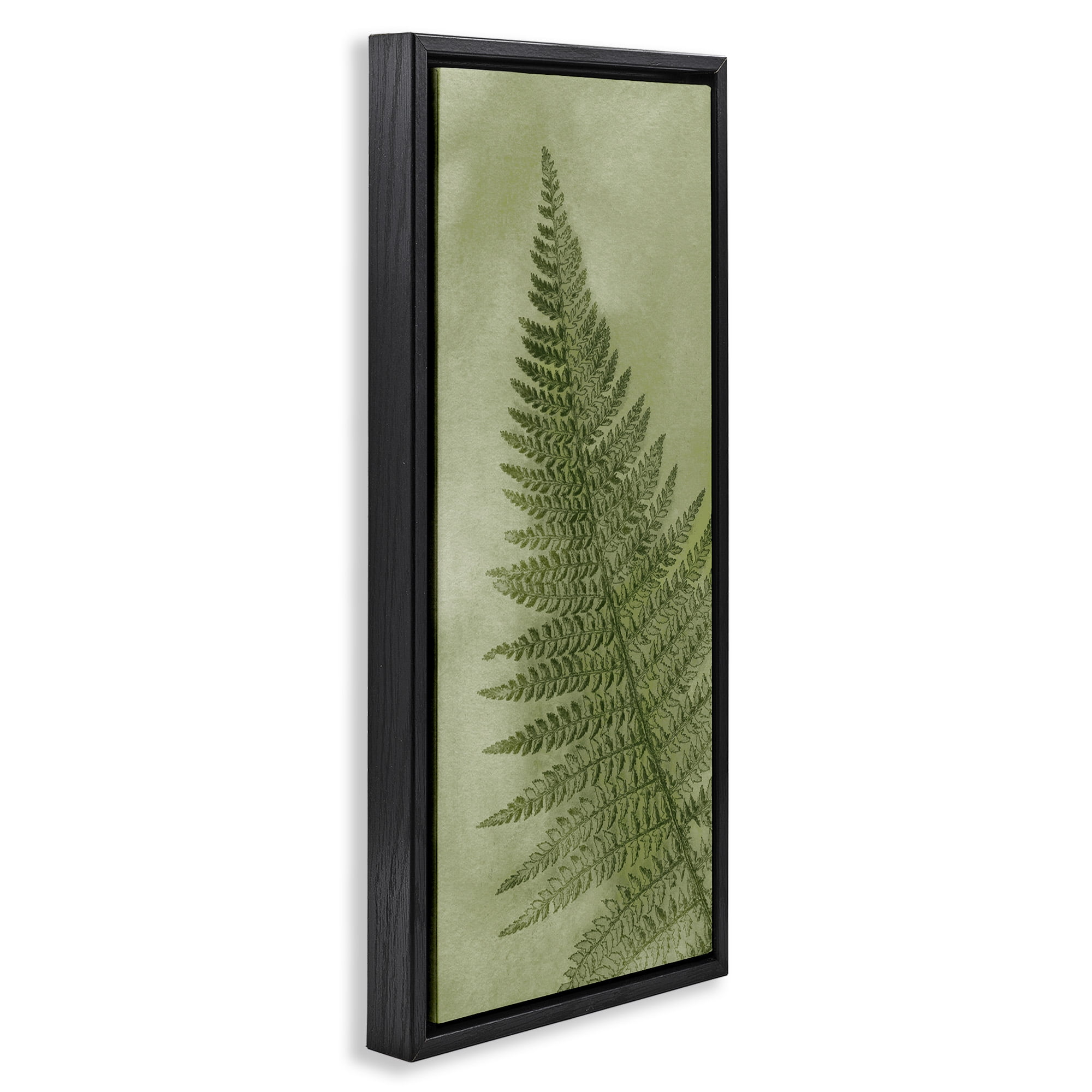 Stupell Industries Detailed Green Fern Leaf Botanical & Floral Painting Black Floater Framed Canvas Art Print Wall Art, 15 x 31