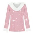 thumbnail image 4 of Women's Christmas Tops Long Sleeve V Neck Pullover with Faux Fur Trim and Star Print Casual Loose Fit Christmas Clothes Light pink S, 4 of 4