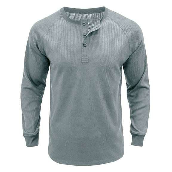 Generic Men's Henley Shirt Long Sleeve Waffle Knit Thermal Underwear Pullover Casual Slim Fit Lightweight Button Down Tops