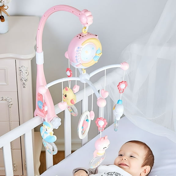BESTSKY Baby Crib Mobile Toy with Lights and Music Star Projector 150 Songs Musical Box, Pink