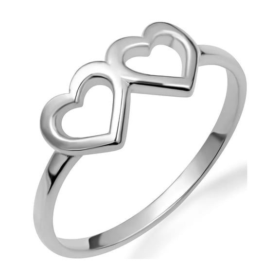925 Sterling Silver Double Heart Band Ring (Size 4)