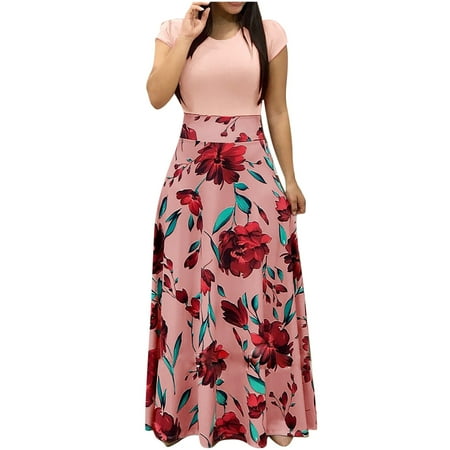 Ichuanyi Dresses for Women 2022, Fall Fashion Women Short Sleeve Floral Boho Printing Long Dress Ladies Casual Dress