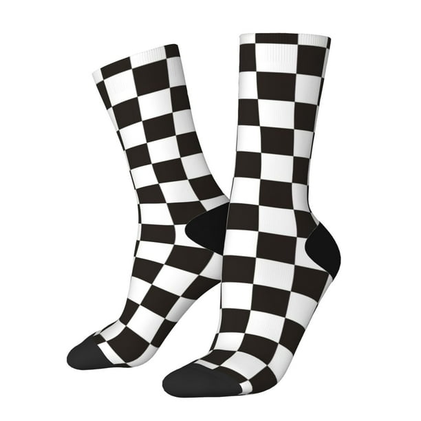 Balery Black and White Checkerboard Calcetas Largas con Estampado para Hombre y Mujer – Suaves y Transpirables, Talla Única (US 5-11)