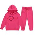 thumbnail image 5 of Kids 2 Piece Sweatsuit Set Hooded Print Sweatshirts Elastic Waist Jogger Pants Casual Sports Outfits With Pockets (140, Hot Pink-B), 5 of 5