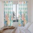 thumbnail image 3 of Summer Coastal Kitchen Curtain for Berdoom Living Room Cafe 72 Inch Length, Watercolor Corals Shells Starfish Green Plaid Tiers Curtains Light Filtering Drapes Window Treatment 2 Panels 52"Wx72"L, 3 of 8