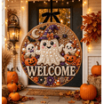 thumbnail image 2 of Premium 3D Pearl Halloween Welcome Sign Kit, Witch Hat Ghost Themed Circular Door Wreath Alternative for Home Entryway, 2 of 5